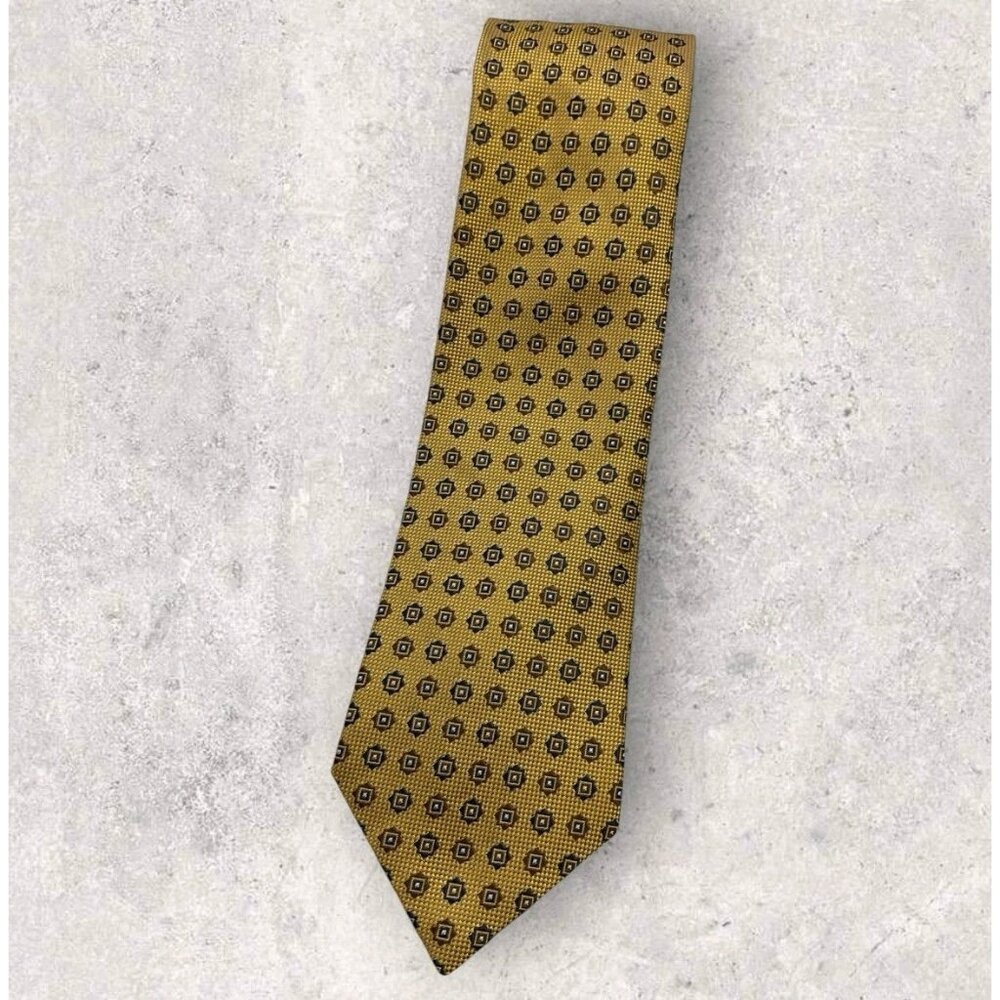 LARUSMANI Silk Tie ITALY XL Gold Geometric W:3.7" EUC